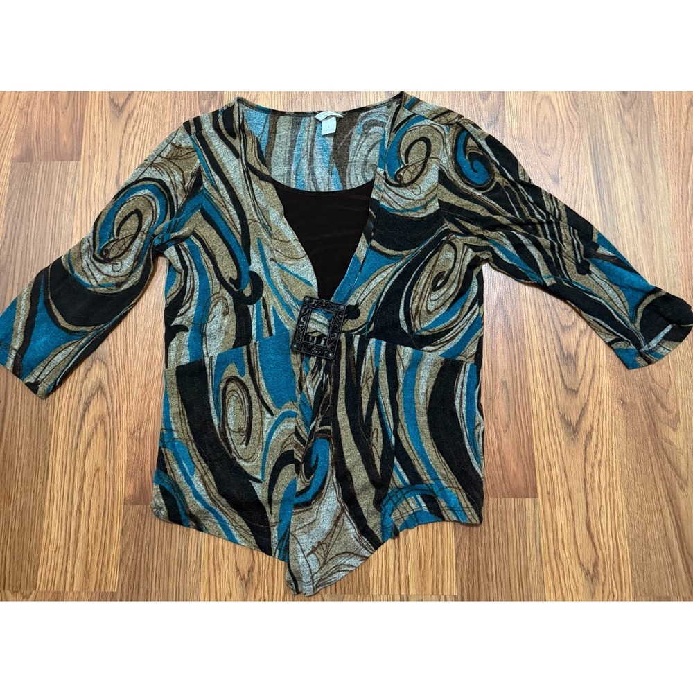 Christopher Banks Top Womens Large Made In USA Abstract Buckle 3/4 Sleeve
